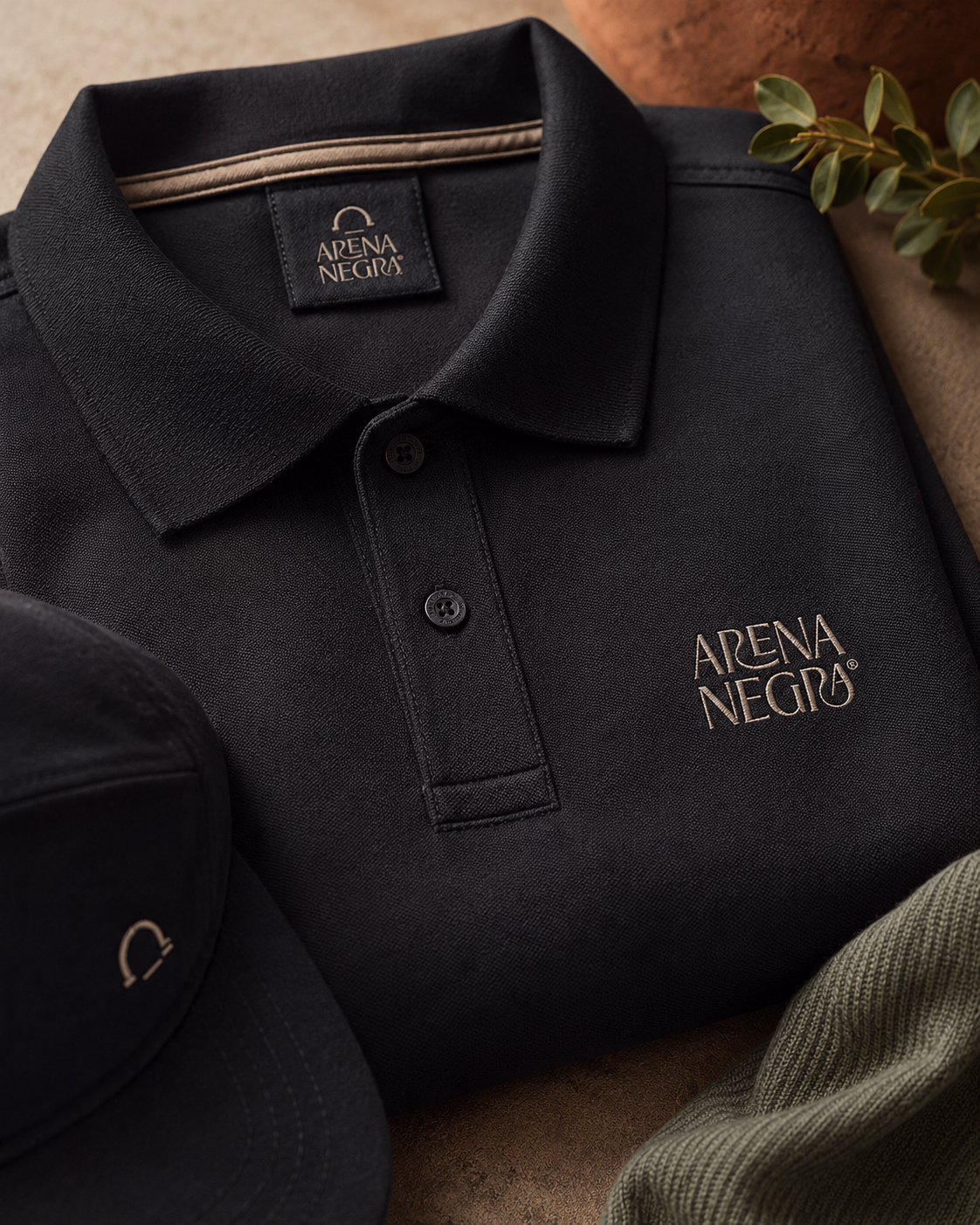 Detalle de uniforme personalizado con logo Arena Negra